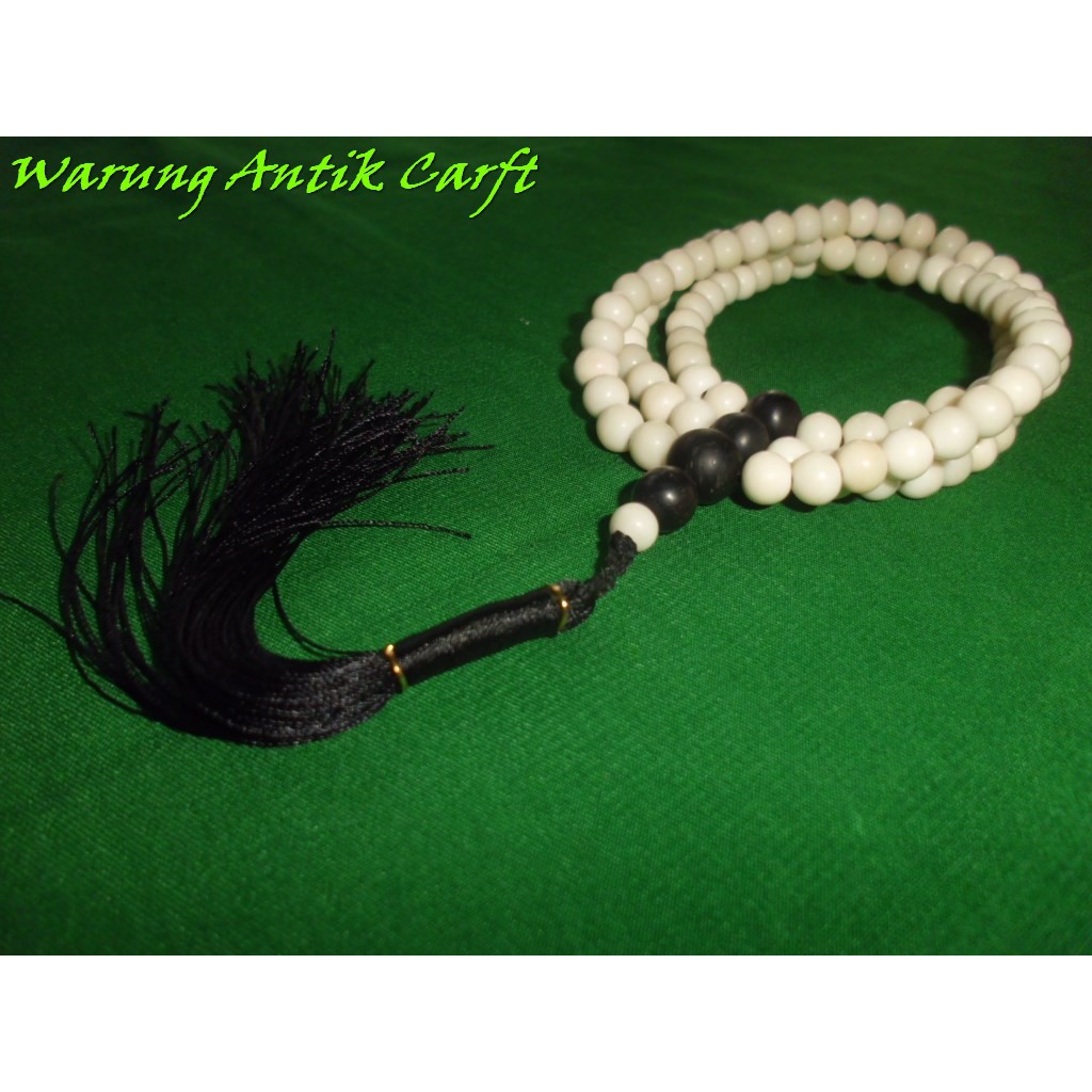 Tasbih TULANG SAPI PUTIH kombinasi batu FOSIL GALIH KELOR 99 biji 8 mm oleh WARUNG ANTIK MART