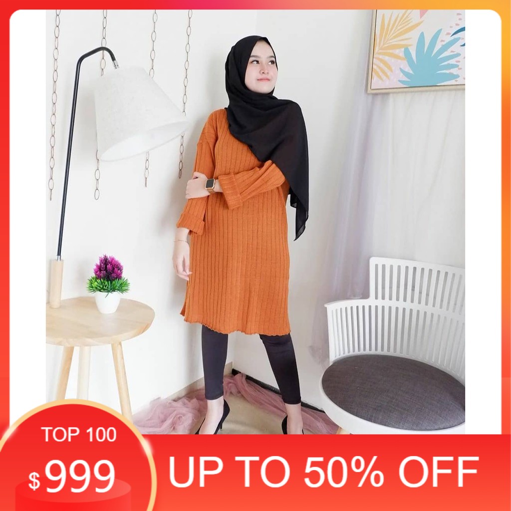 MURAH Tunik Rajut Polos - tunic dress panjang selutut 100%ORI