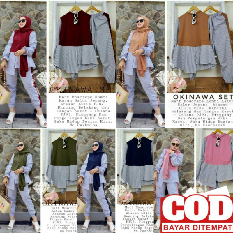 ✔COD✔ CUCI GUDANG  OKINAWA SET NO PASMINA / FASHION MUSLIM WANITA / PAKAIAN KEKINIAN MURAH