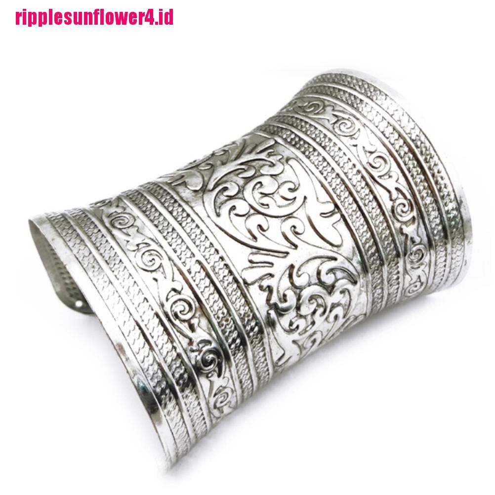 Gelang Bangle Model Lebar Panjang Bahan Logam Gaya Vintage Antik