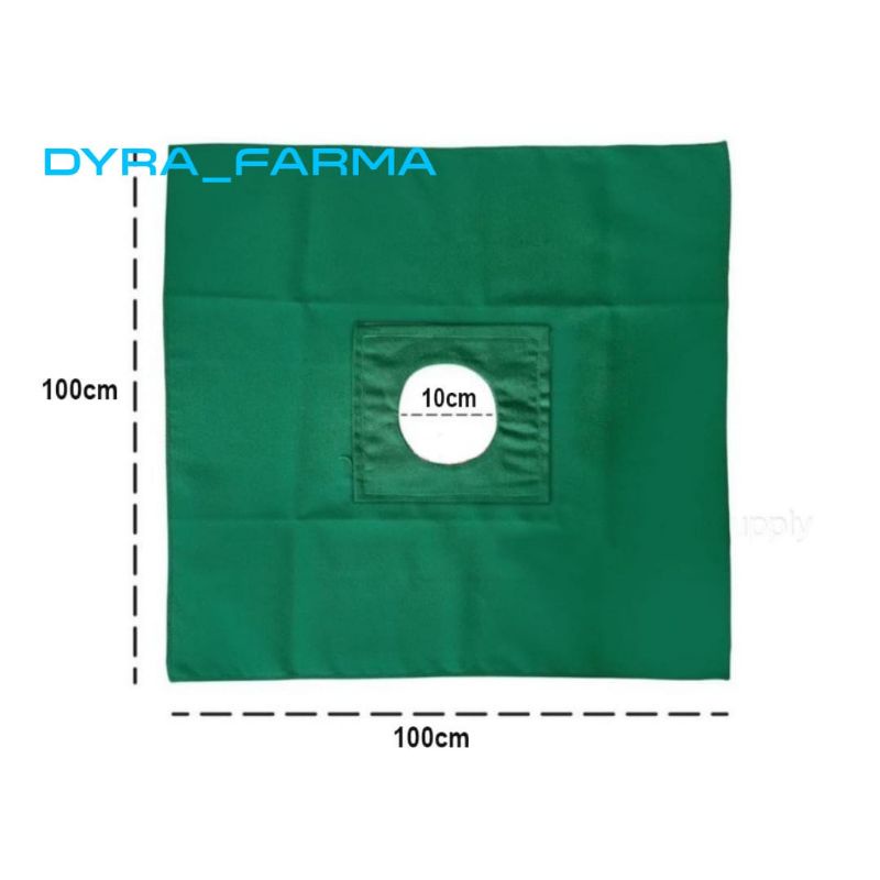 Duk Lubang 100cm x 100cm Diameter 10cm / Duk Bolong Kain Operasi 100cm x 100cm Kain Warna Hijau Halu