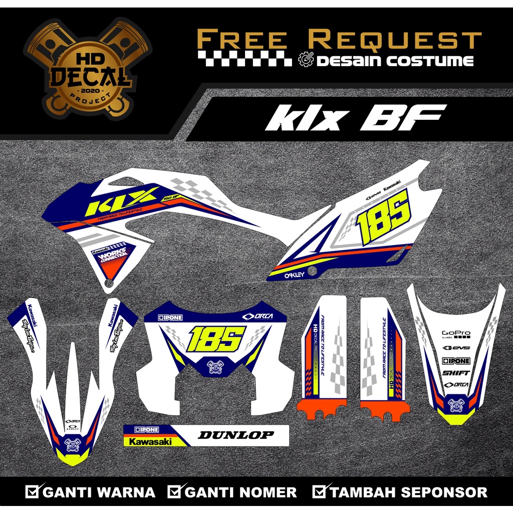Decal KLX BF/G/DTRACKER kombinasi hijau stabilo dan Orange stabilo desain bebas suka suka bisa ganti