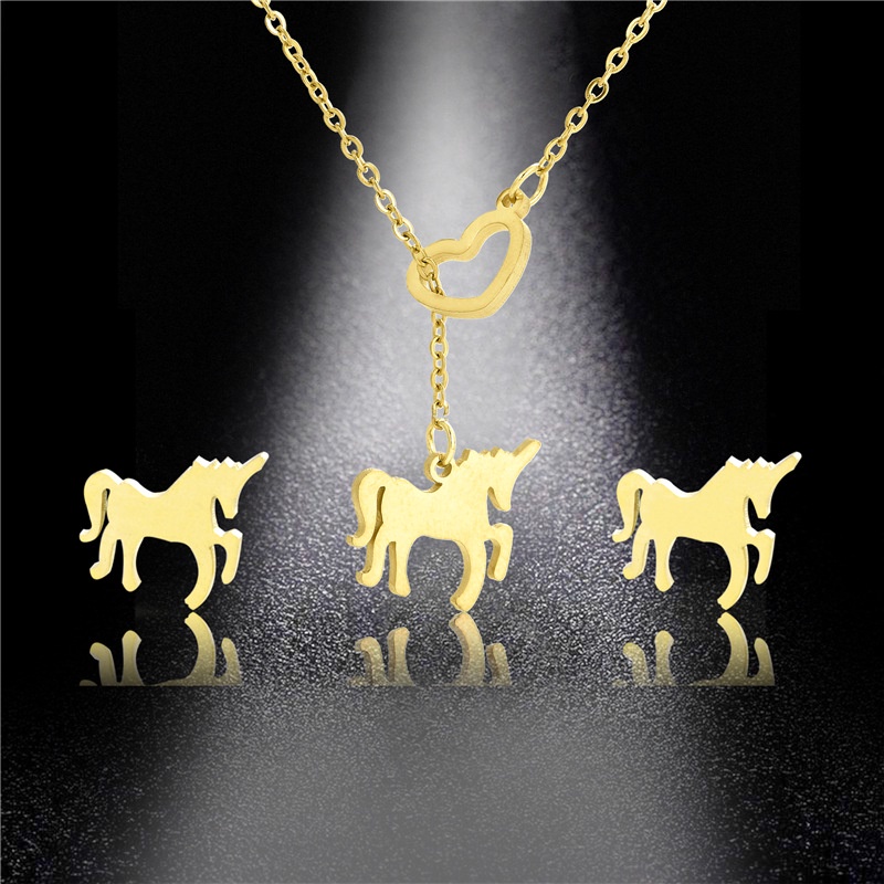 Baja Titanium 18k emas unicorn kalung telinga stud-piece stainless steel berbentuk hati perhiasan se