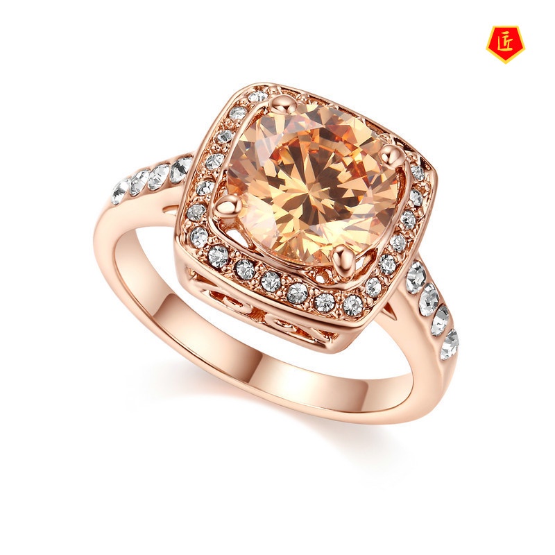 [Ready Stock]Rose Gold Inlaid Citrine Moissanite Ring