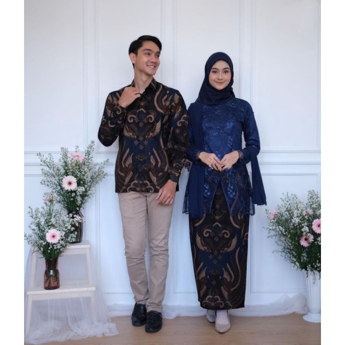 SET COUPLE ALIVA NAVY SET KEBAYA BATIK COUPLE NEW ARRIVAL READY 5 WARNA| BATIK-BATIK COUPLE MANDA NAVY SET COUPLE PRILLY