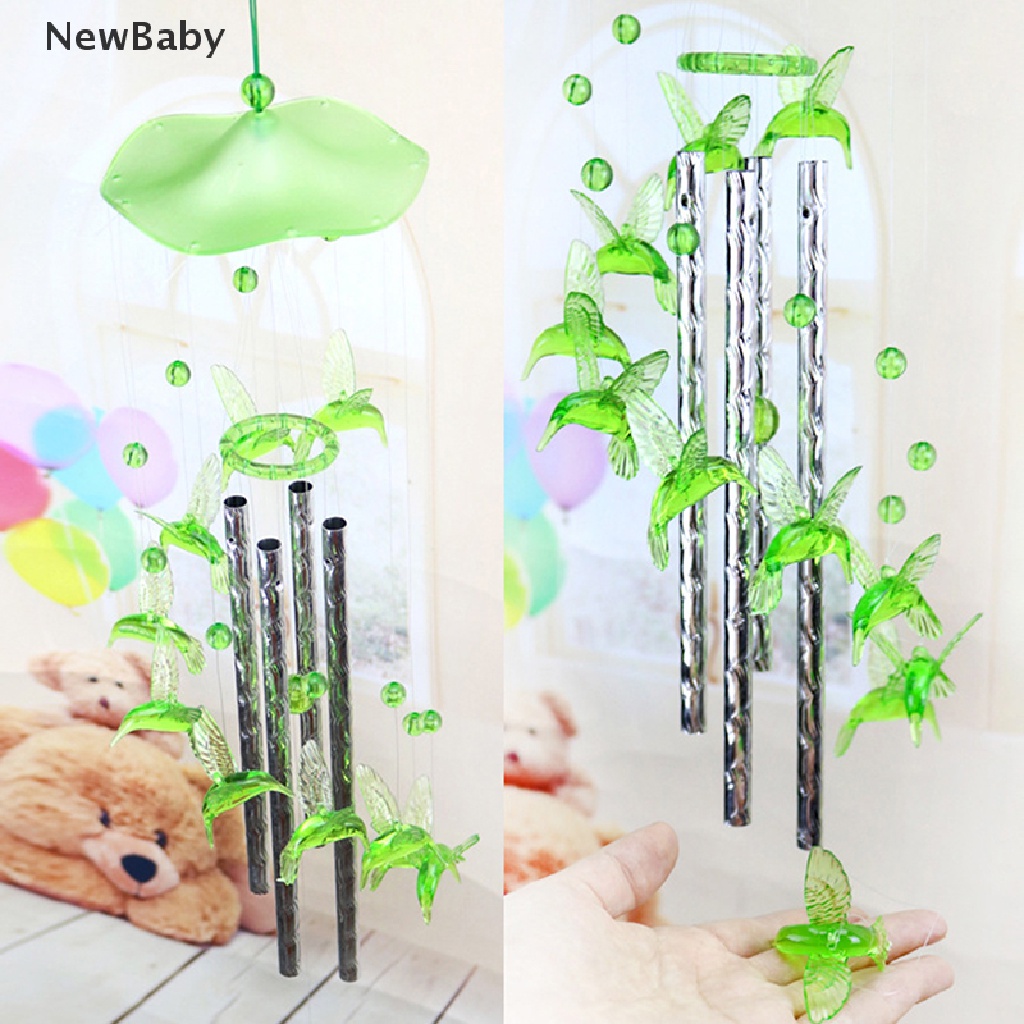 Newbaby Lonceng Angin Bentuk Hati Bahan Plastik Kristal Dengan 4 Tabung Metal Untuk Dekorasi Rumah