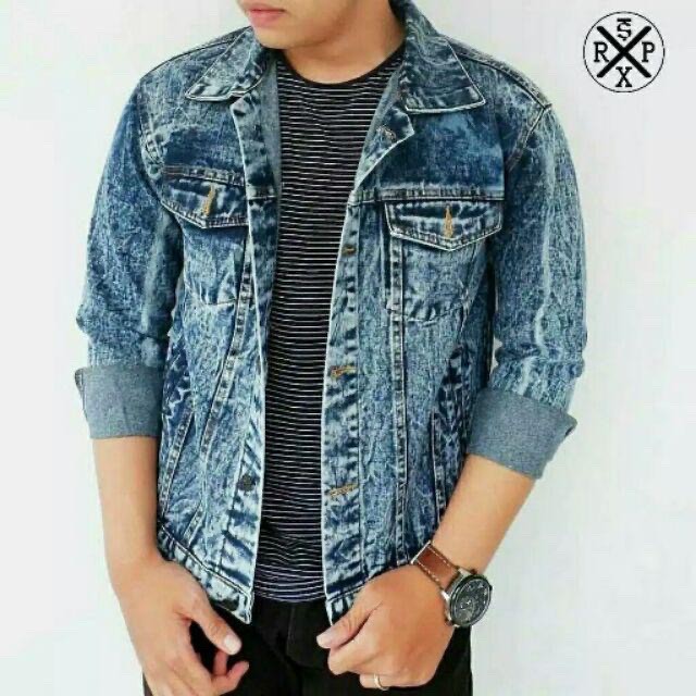 PROMO BISA COD] Jaket Jeans Pria Sobek / Jaket Jeans Ripped Pria Biru Muda Murah Gaya (2pcs-1kg