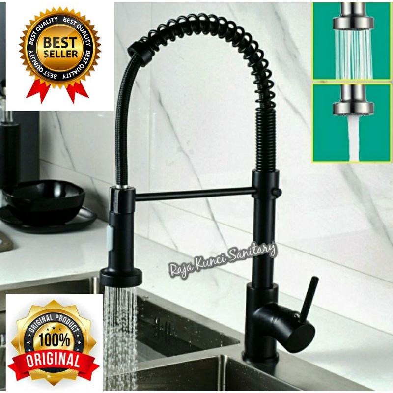 Kran Sink Mixer Tarik Panas Dingin Stainless Hitam/Black/Kran Cuci Piring Panas Dibngin Stainless Hitam Black