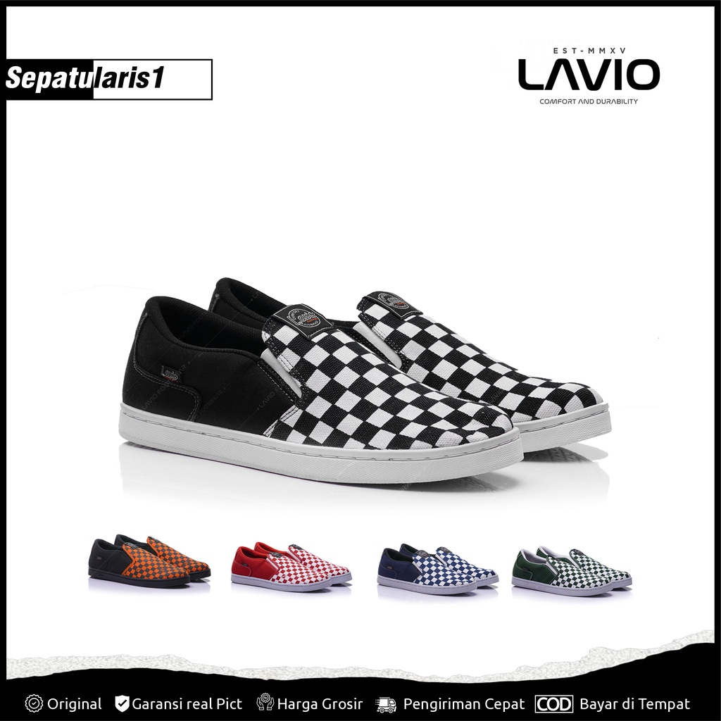 Lavio Slider Slip On Catur Sepatu Casual Checkerboard Skaters Original Grosir Termurah