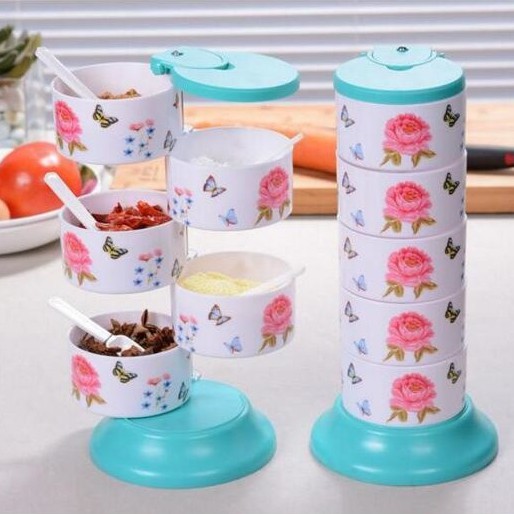 Terbaru Tempat Bumbu Dapur 5 Susun Tingkat Putar Cooking Spices Set Unik Ra556