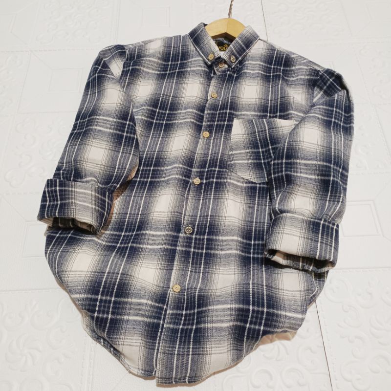Kemeja flanel pria unisek flanel wanita panjang kotak-kotak kualitas impor bisa pilih motif-White goes navi