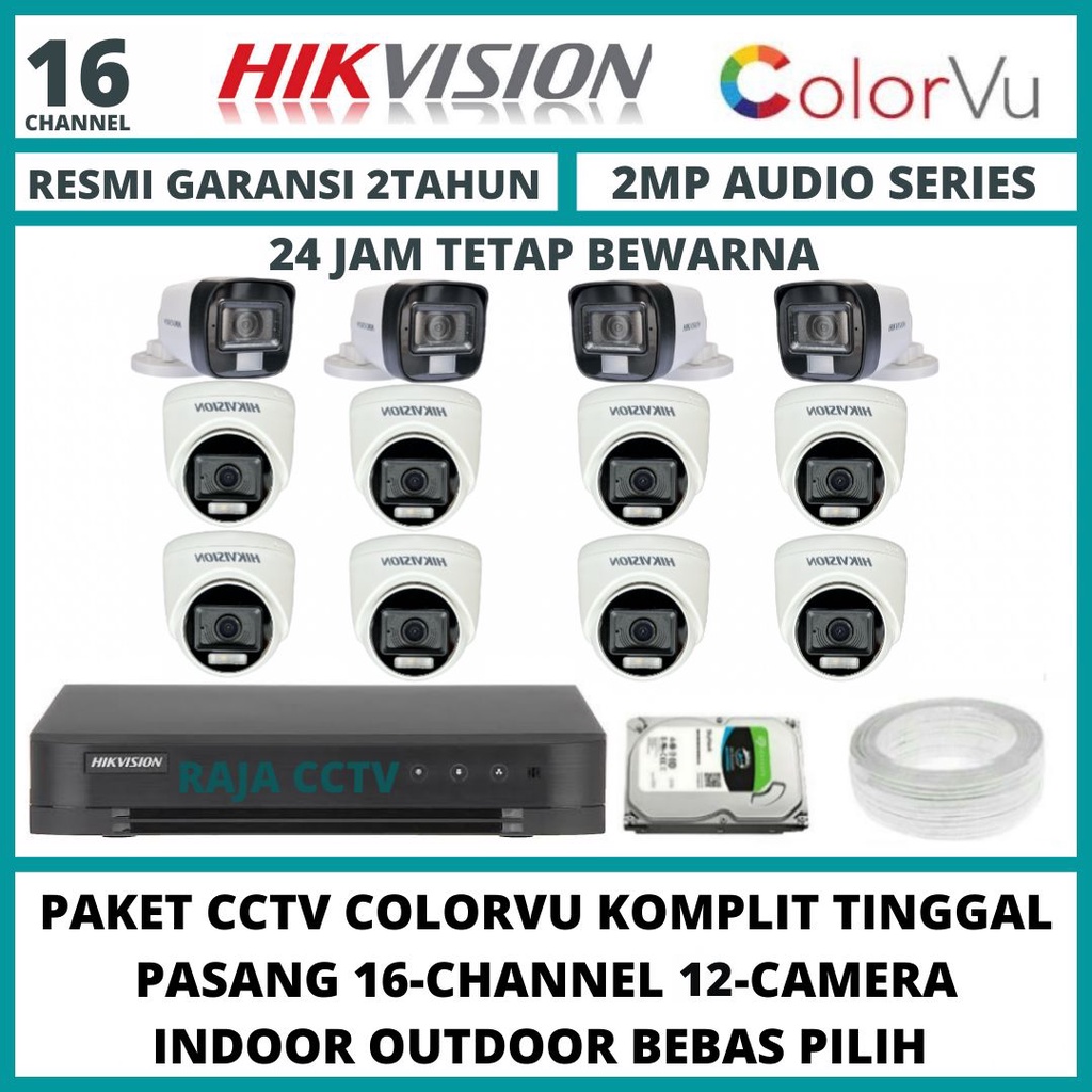 PAKET CCTV HIKVISION 2MP COLORVU 16 CHANNEL 12 CAMERA TURBO HD KAMERA CCTV COLORFUL