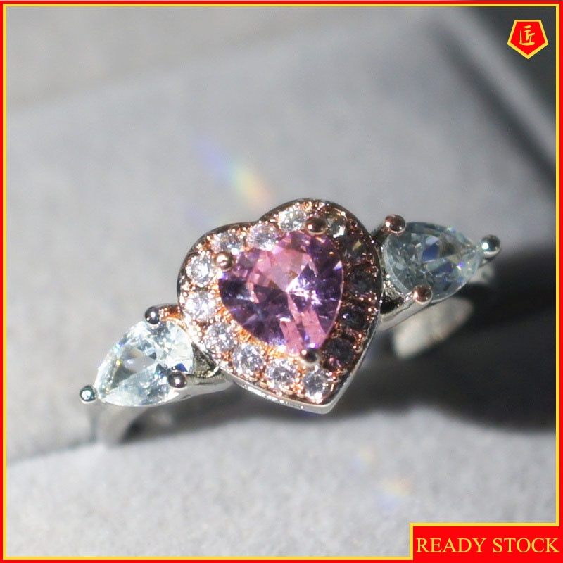 [Ready Stock]Women's Fashion Elegant Peach Heart Pink Diamond Ring