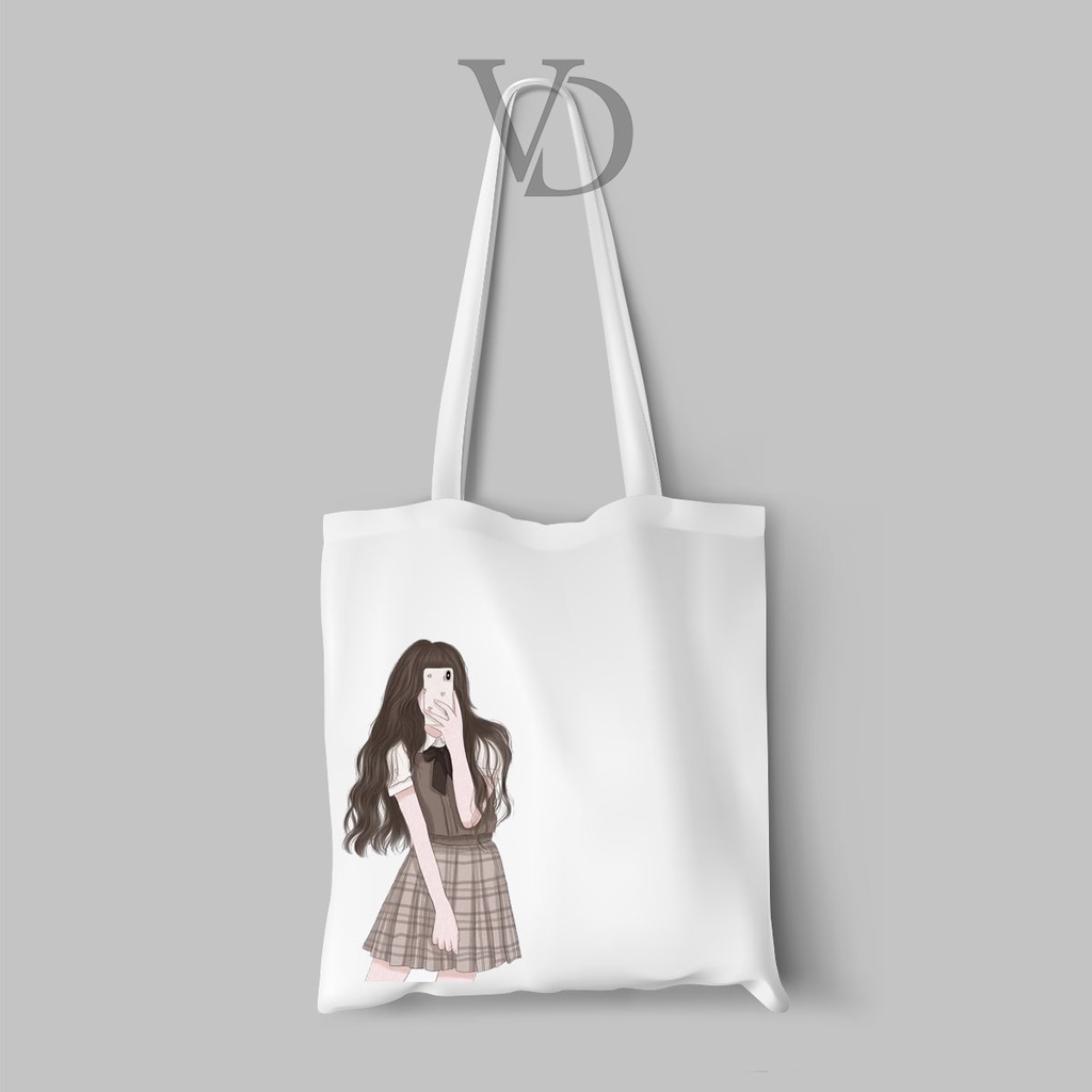 TOTE BAG KANVAS MOTIF ABSTRACT TUMBLR GIRL TERBARU / AESTHETIC TOTE BAG / TAS BELANJA MOTIF Wattpad