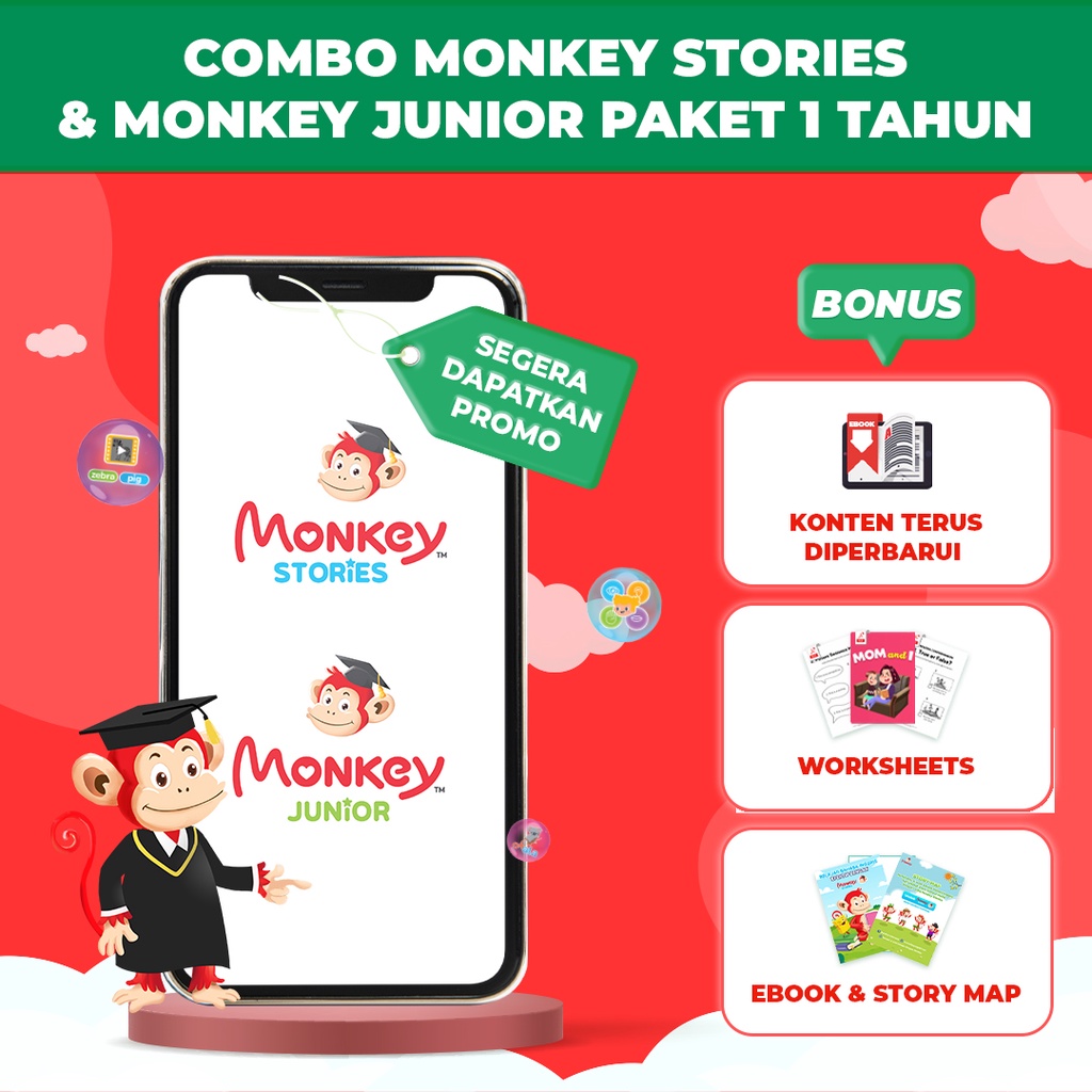 Jual Combo Monkey Stories &amp; Monkey Junior, anak pintar bahasa Inggris ...