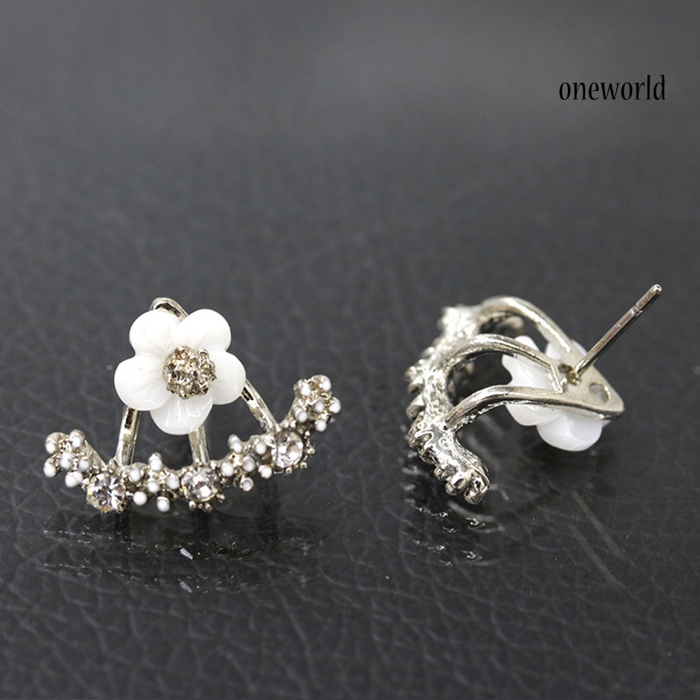 OW@ Women Fashion Rhinestone Inlaid Daisy Stud Earrings Ear Jacket Jewelry Gift