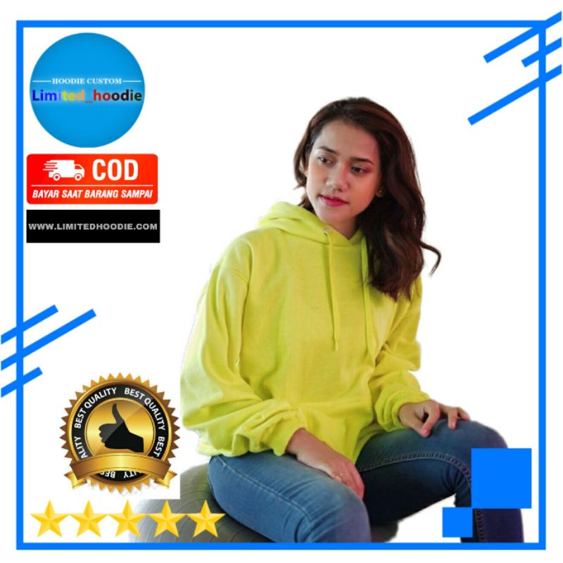 Bahan [HIGH QUALITY] Jaket Hoodie Jumper Hijau Neon Cotton