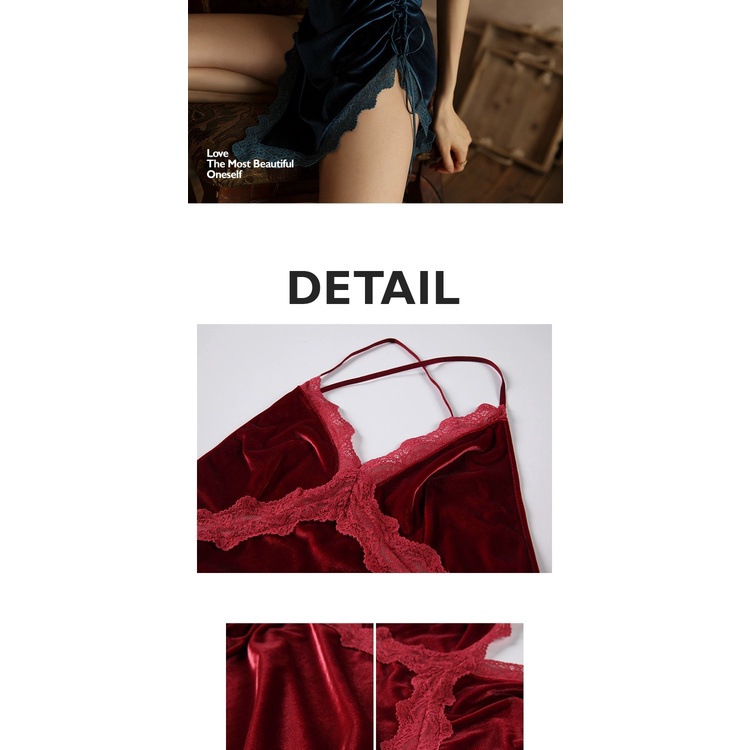 (COD) Lingerie Sexy ​Set tali Celah Samping Dress Velvet Lembut Sexy Baju Tidur A532