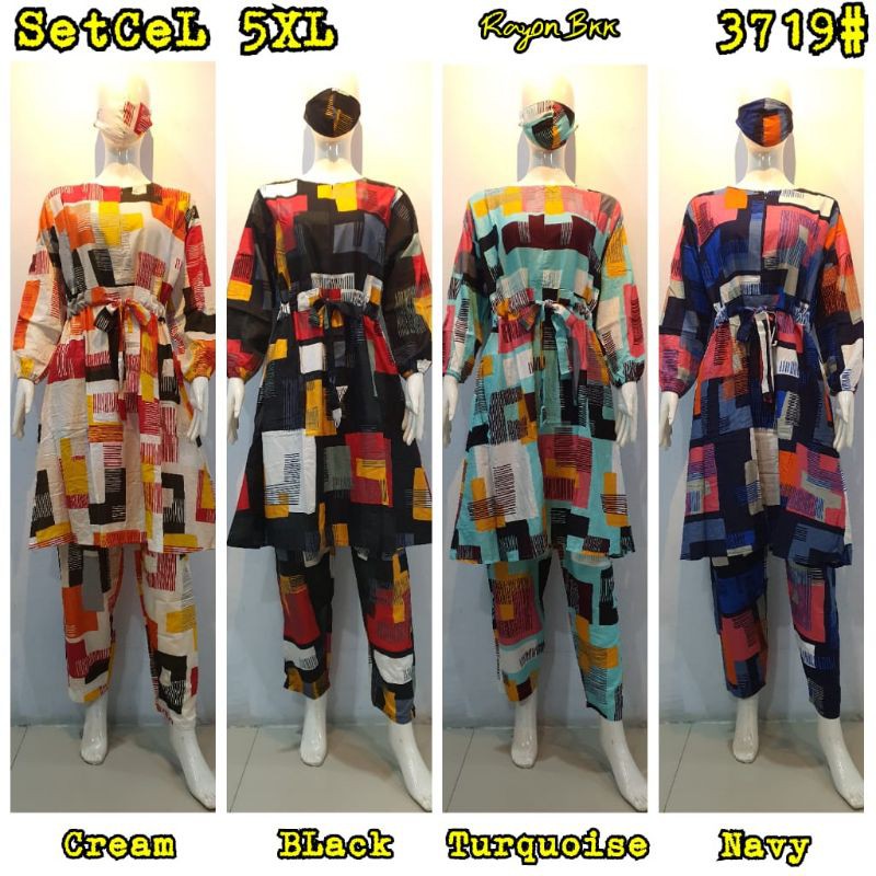 JOSJOLI_STORE/3719-3877 Setcel Rayon/Stelan Rayon Super Jumbo Dewasa Lengan Panjang Free Masker/Busui