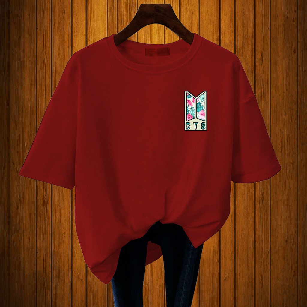 CALVIERO SHOP - BAJU KAOS WANITA PRINT BTS LOGO FLOWERS CASUAL