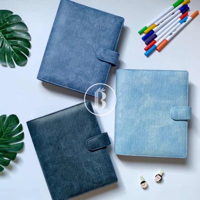 

Bindermu READY Binder Premium Denim Jeans Kulit 26ring B5 20ring A5 6ring A6 Binder keuangan planner budget shinking fund