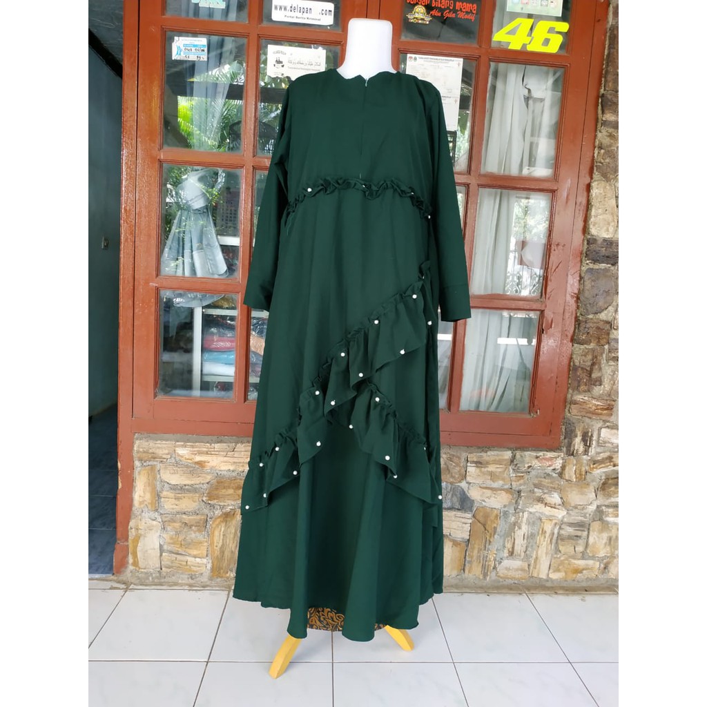 Gamis Polos - Gamis Wolfis Mutiara - Gamis Hijau Botol