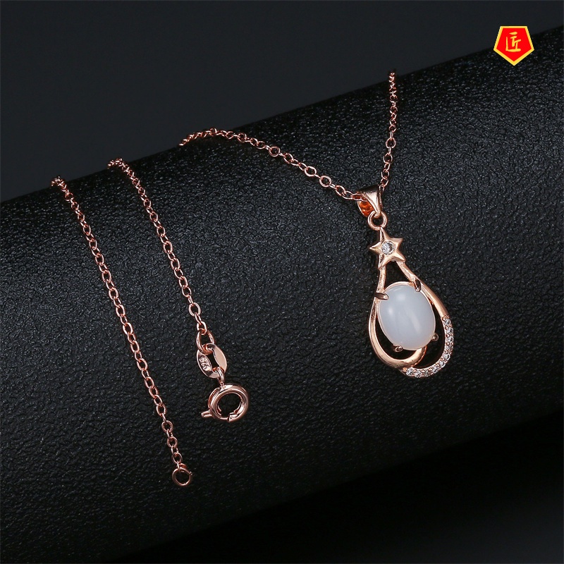 [Ready Stock]Fashion Hetian White Jade Pendant Necklace Women's Simple Elegant