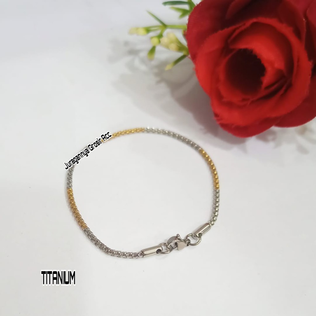 GELANG TITANIUM RANTAI KOMBINASI WARNA GOLD+SILVER ANTI KARAT&amp;TIDAK LUNTUR