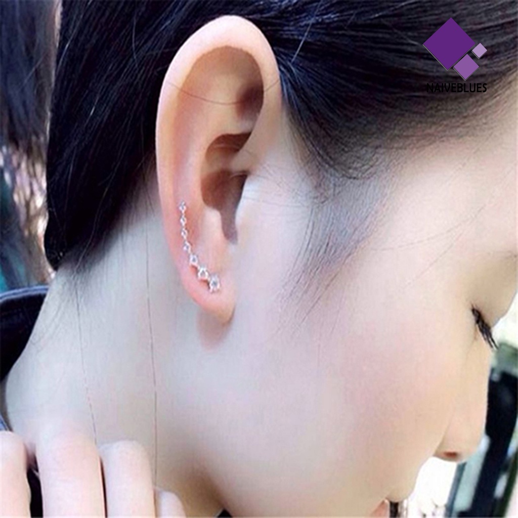 Anting Stud Klip Hook Berlian Imitasi Untuk Wanita