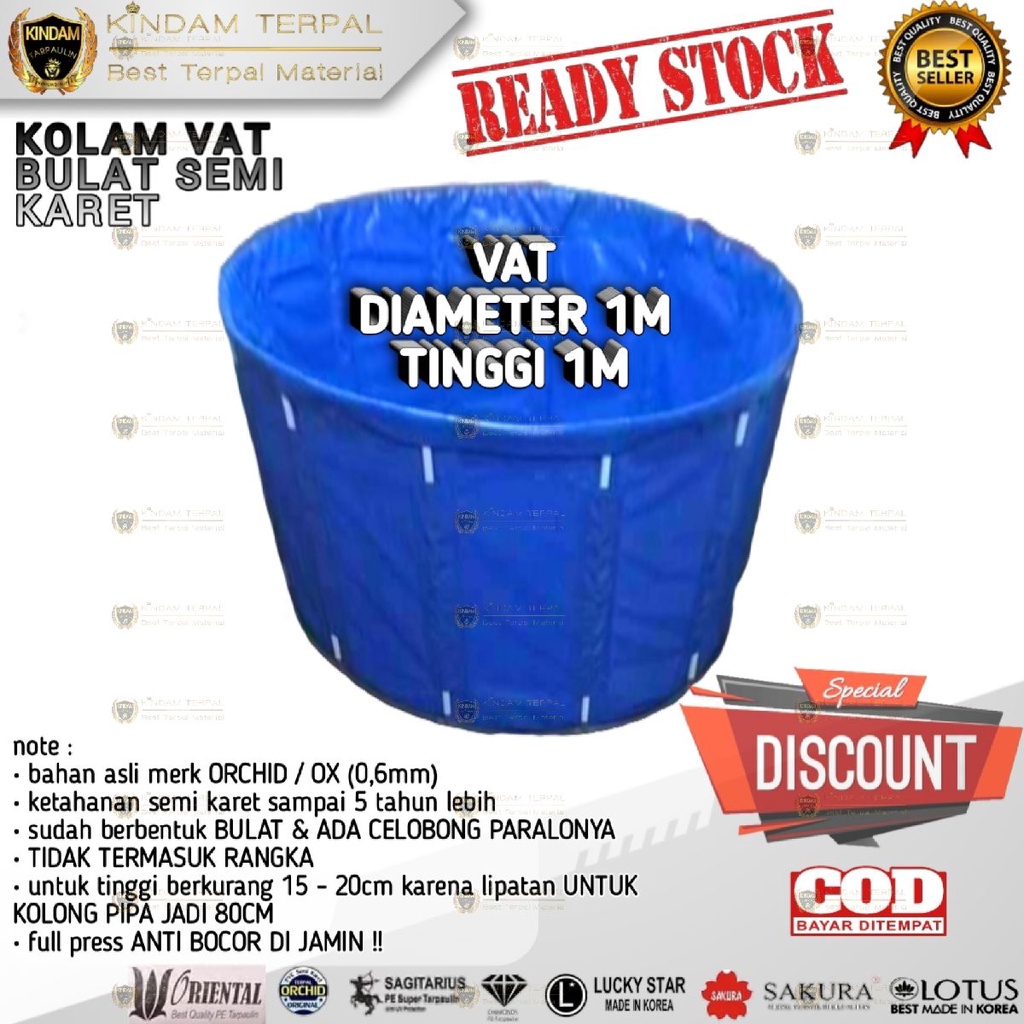 TERPAL KOLAM  BULAT VAT KOI D1 xT1 BAHAN SEMI KARET OX ORCHID HANYA TERPAL