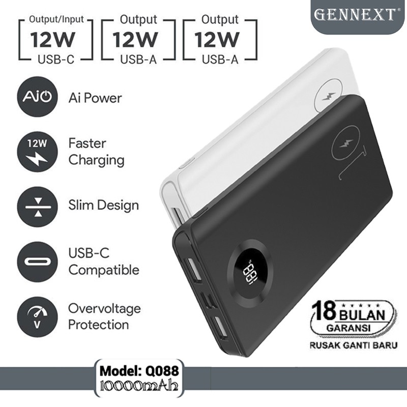 FA Powerbank GENNEXT 10.000mAh fast charging Power Bank Real Capacity Original 10000 Mah 10.000