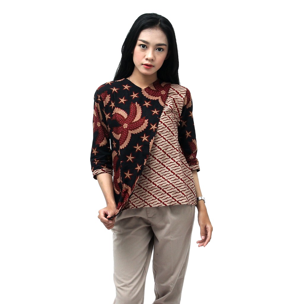 Atasan Batik Wanita  Blouse  Modern Kekinian Size  S-M-L-XL-XXL-3L-4L-5L - Bintang Parang-PANJANG