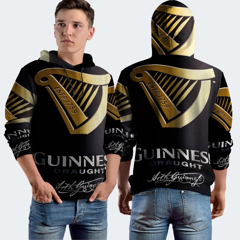 Jaket Hoodie Fullprint Pint of Guinness Botol Bahan Polyester Jersey