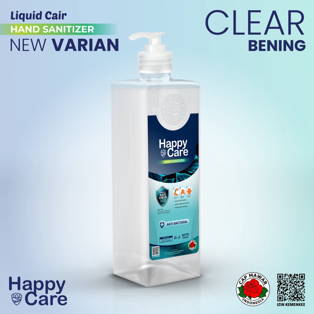 Hand Sanitizer Cair Bening Happy Care alkohol 70% 500ml IZIN KEMENKES