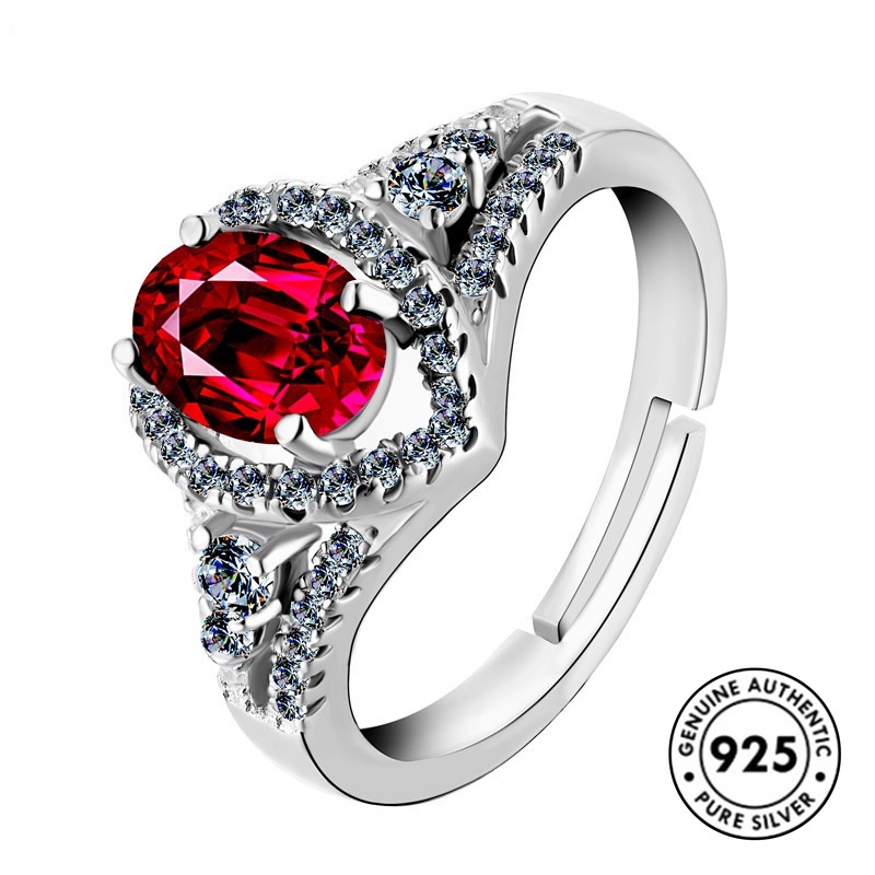 Cincin Sterling Silver 925 Model Terbuka Dengan Ruby Elegan Untuk Wanita