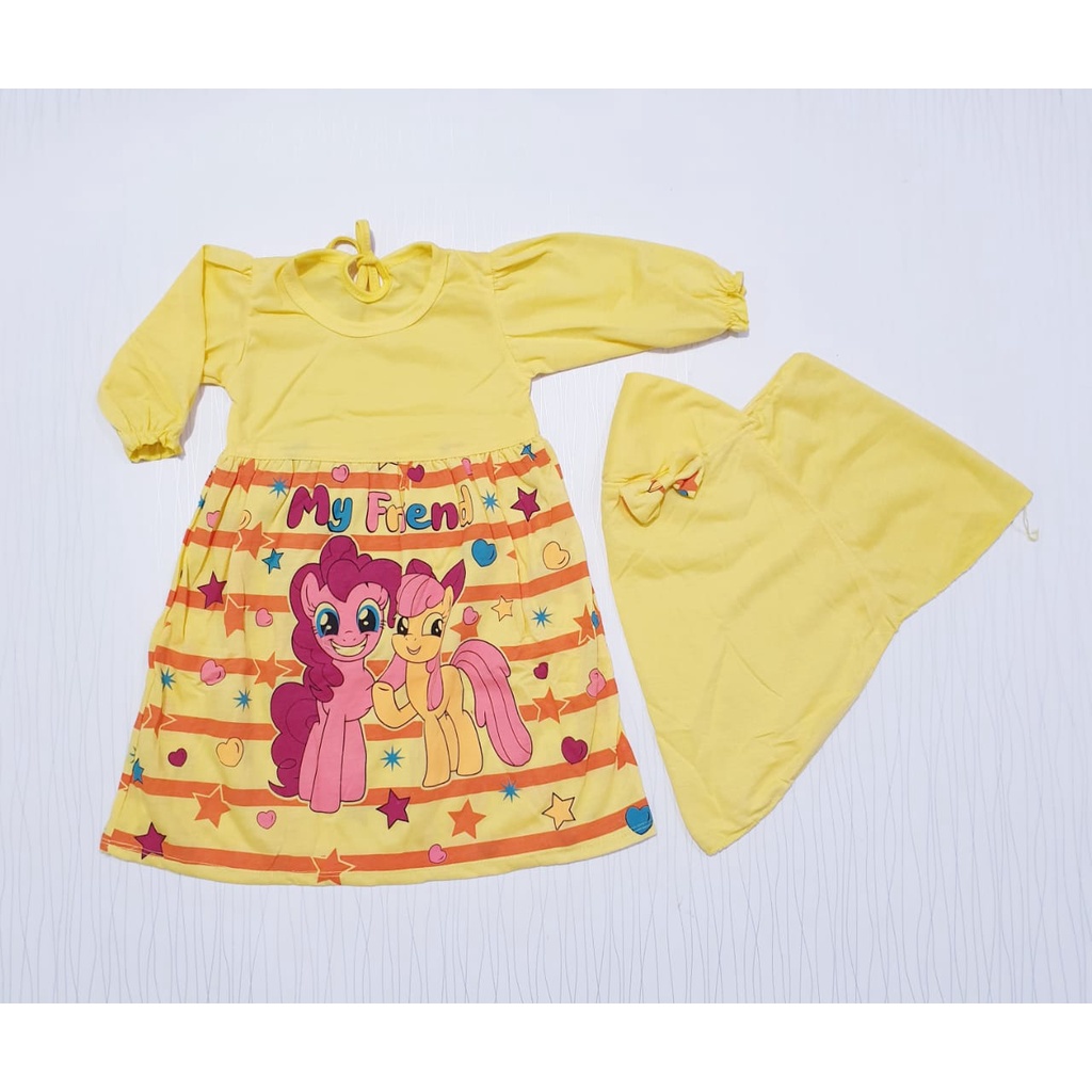 dress gamis anak perempuan dan hijab karakter little pony / baju baby gracia / pakaian bayi muslim