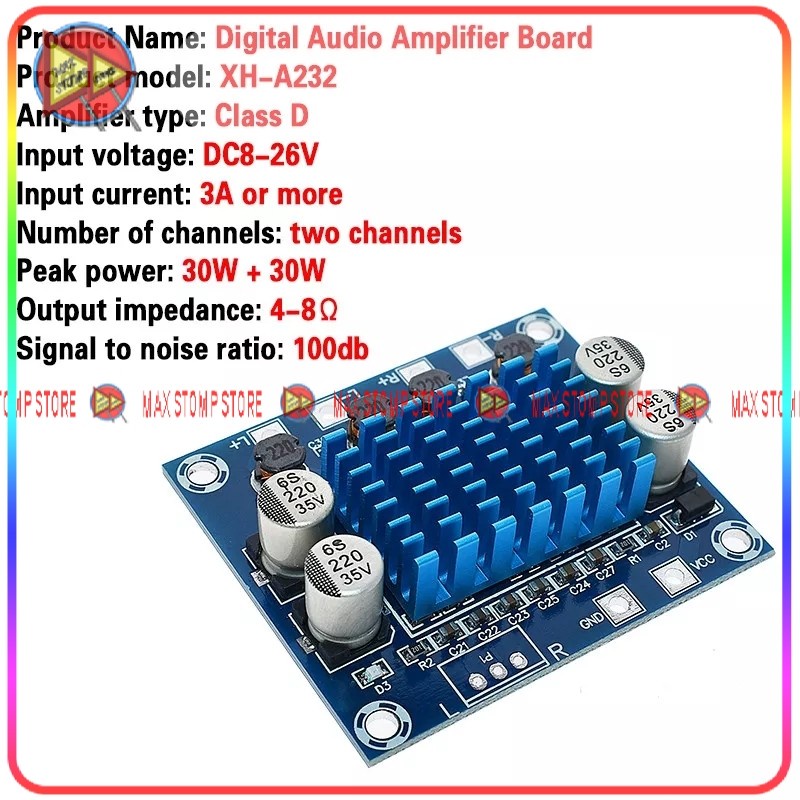 XH A232 Class D papan Ampli audio 30 watt stereo 12V