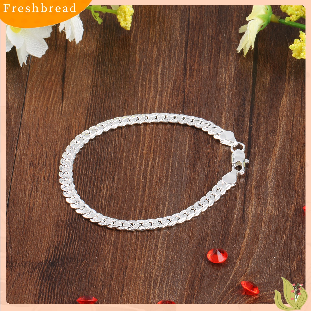 【Fresh】Fashion Men's Flat Curb Silver Plated Chain Simple Design Bracelet Jewelry Gift