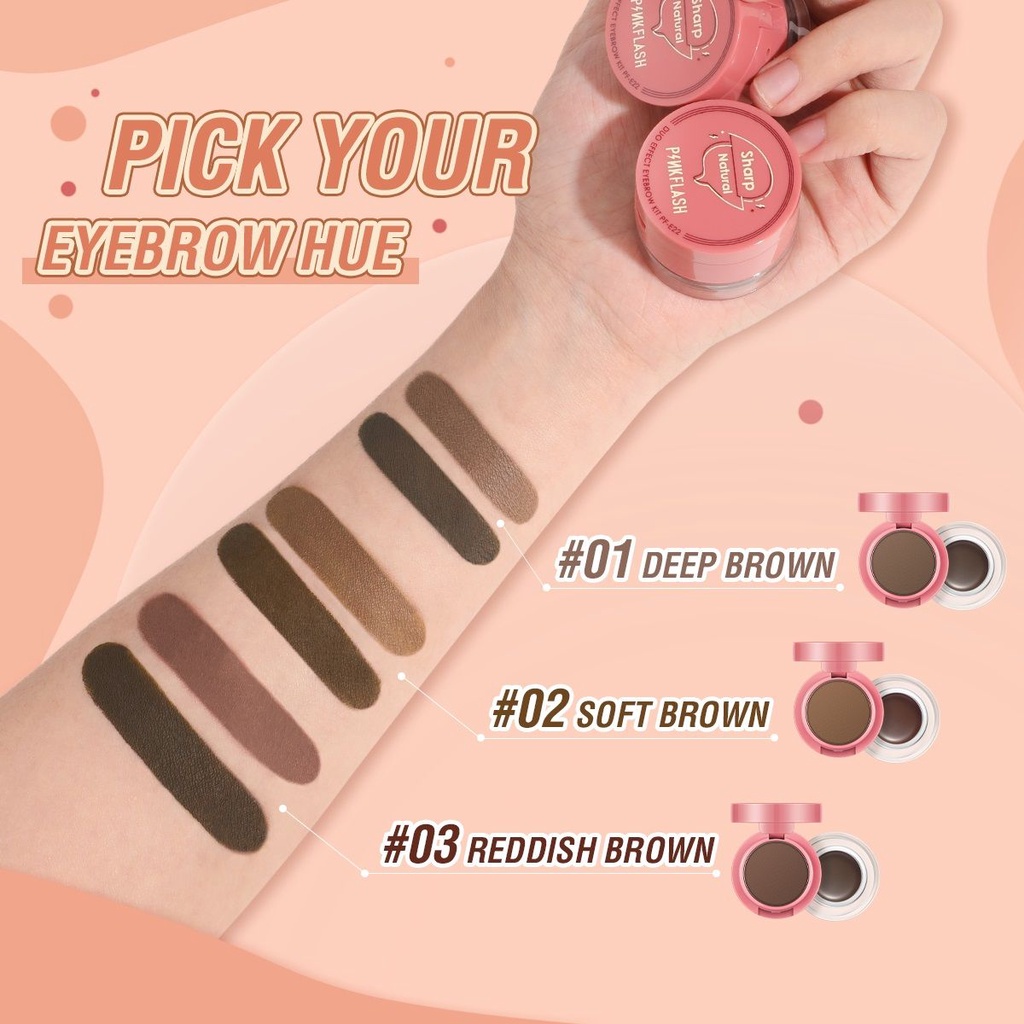 PINKFLASH Duo Effect Eyebrow Kit / 2in1 Eyebrow Cream &amp; Powder Gel Pomade Waterproof