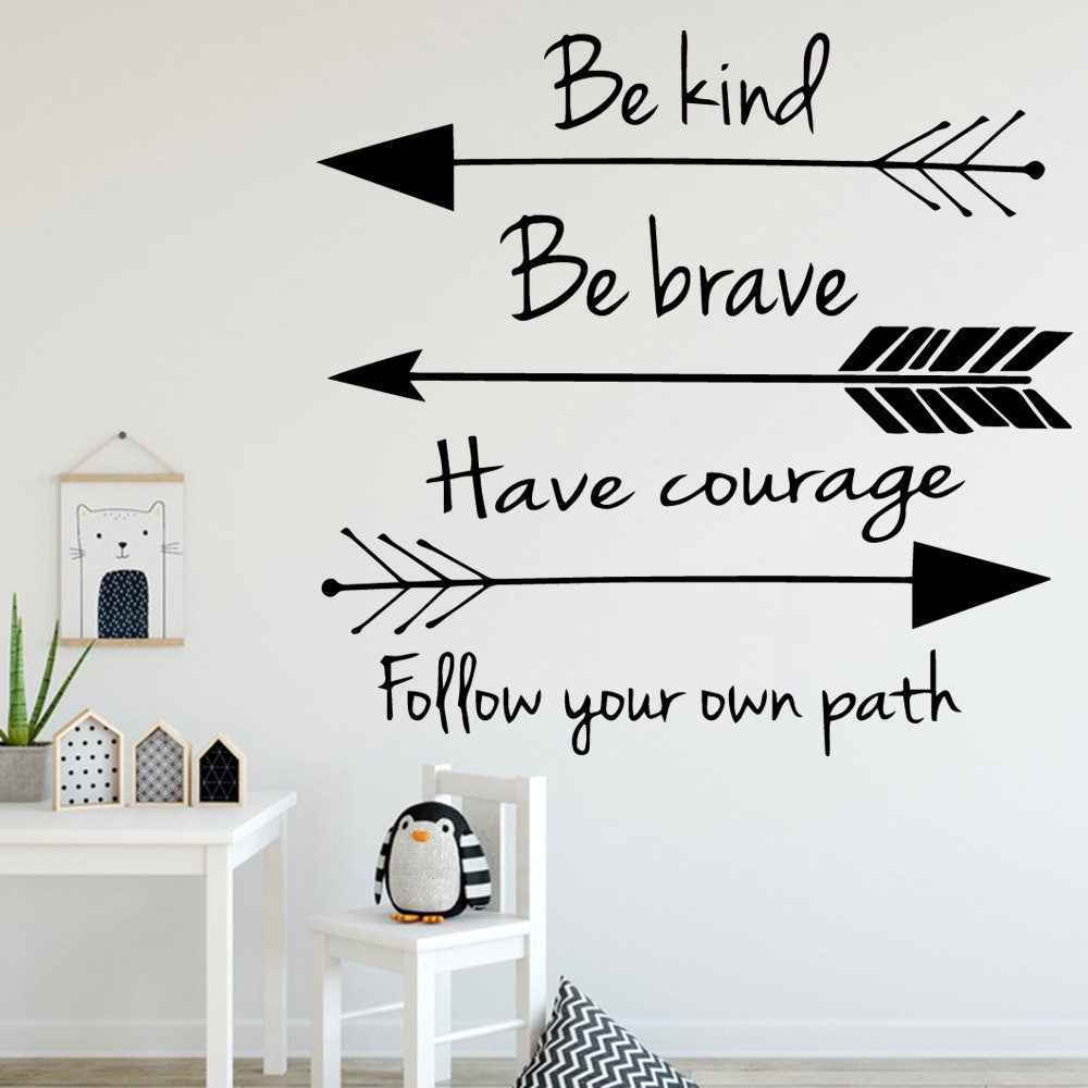 Stiker Dinding Kamar Tidur Anak Arrow Be Kind Be Brave Quote Wall StickerHome Decor For Living Room 