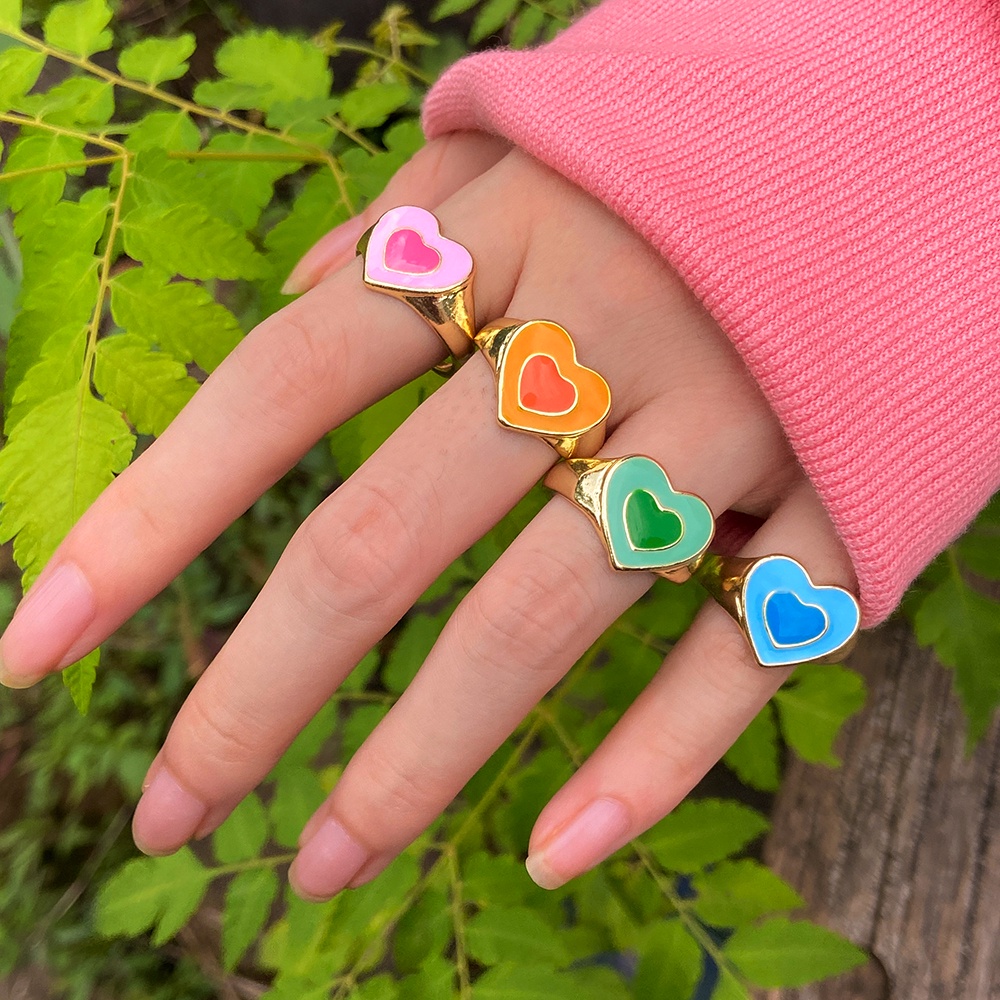 4 Pcs/set Fashion Colorful Heart-shaped Ring Set Korean Creative Rings Women Jewelry Accessories Gift