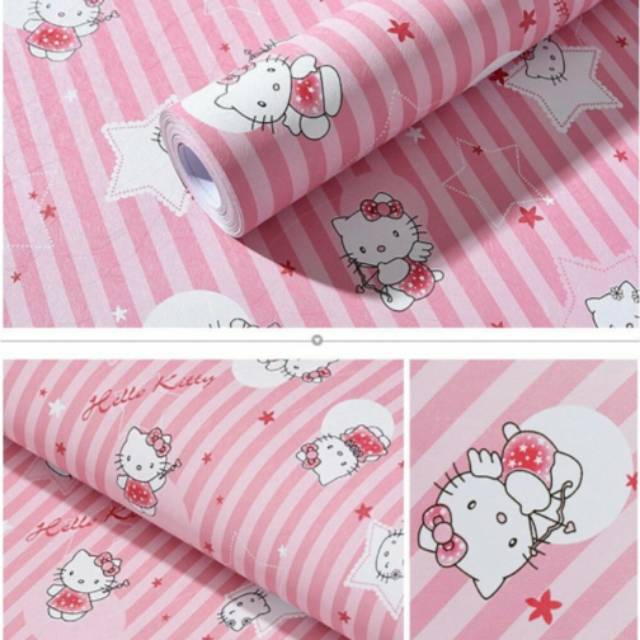 Wallpaper striker dinding motif hello Kitty salur pink isi 5 roll