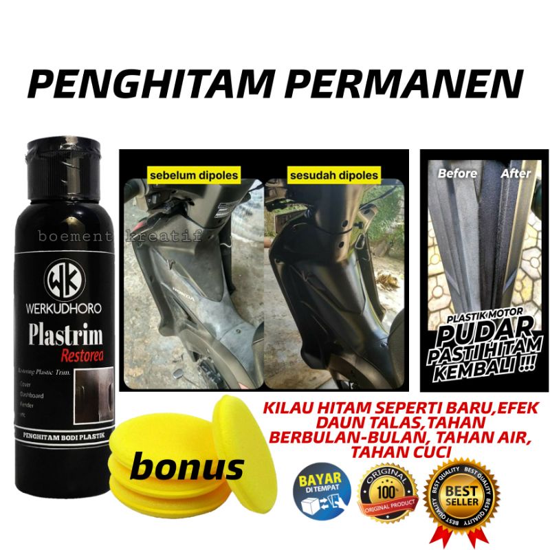 Penghitam permanen motor / penghitam body kusam/penghitam dasboard/black to black/penghitam body bonus spon aplikator