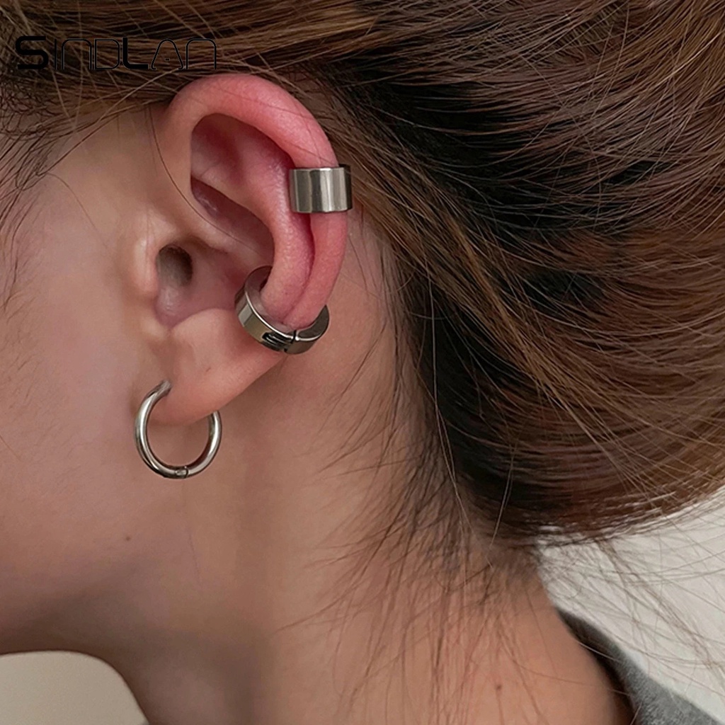 1pc Anting Tindik Palsu Bahan Stainless Steel Warna Silver Untuk Pria / Wanita