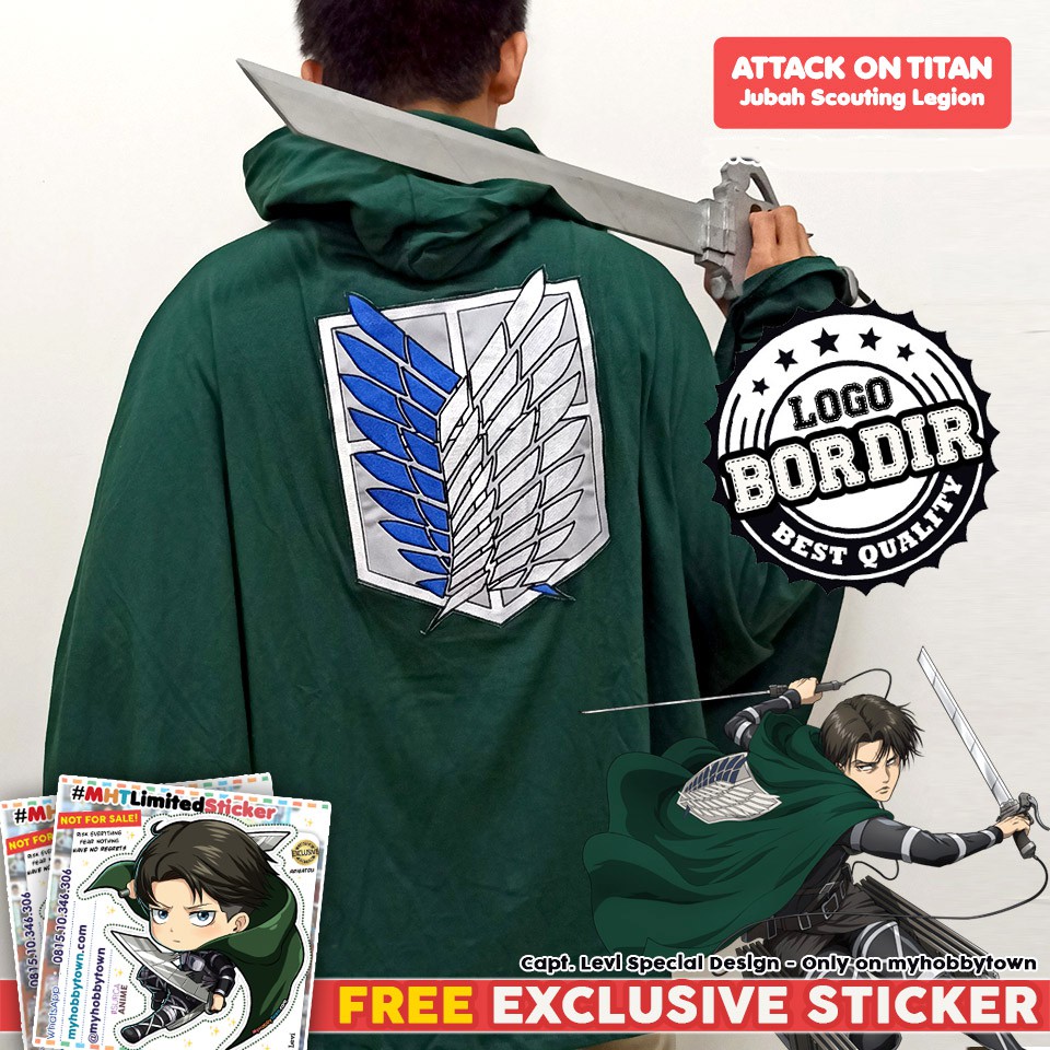 Jubah Attack On Titan AOT Shingeki no Kyojin SNK Scouting Legion Survey Corp Military Premium Bordir