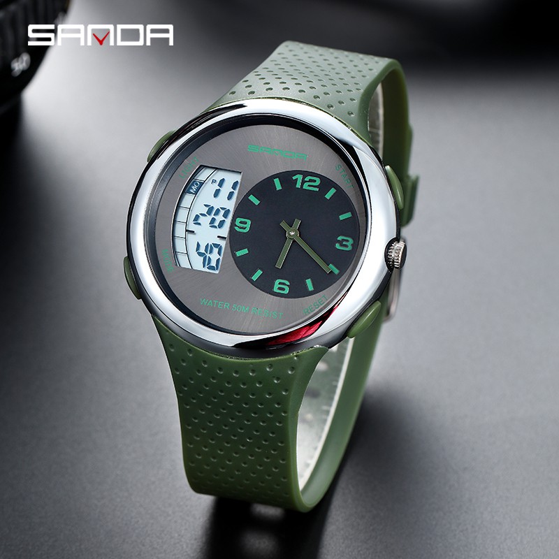 SANDA 763 Jam Tangan Pria Digital Analog Tali Rubber Chronograph Anti Air WATCHKITE WKOS