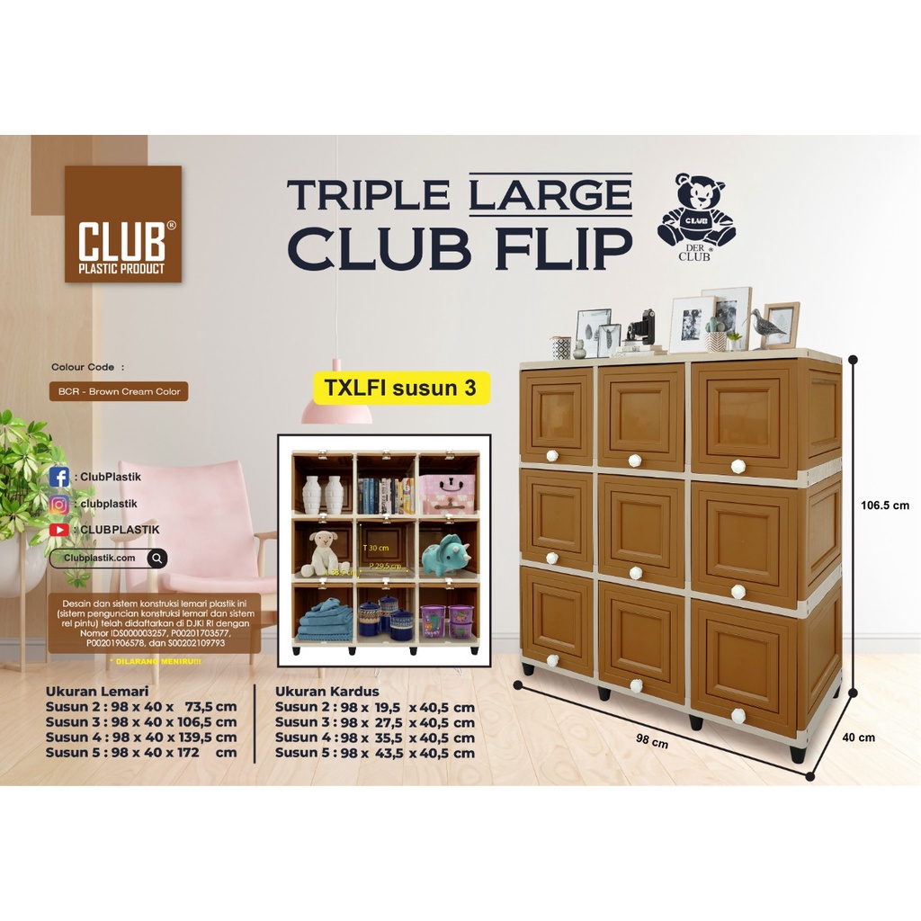 Lemari Plastik Flip Club Pintu Sliding 9 Pintu Lemari Club Triple 3 Susun EXTRA LARGE