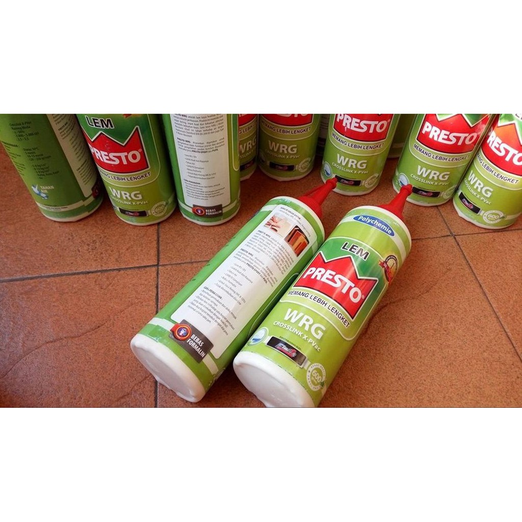 

Lem kayu eksterior outdoor tahan air Presto WRG Lem terbaik bebas Formalin sertifikasi standard