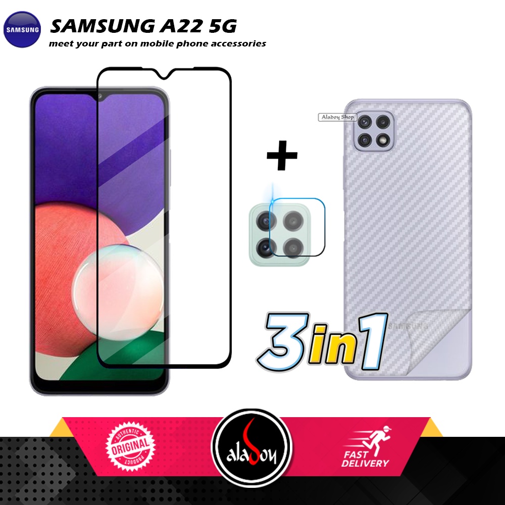 Tempered Glass Layar Samsung A22 5G Free Tempered Glass Camera dan Skin Carbon