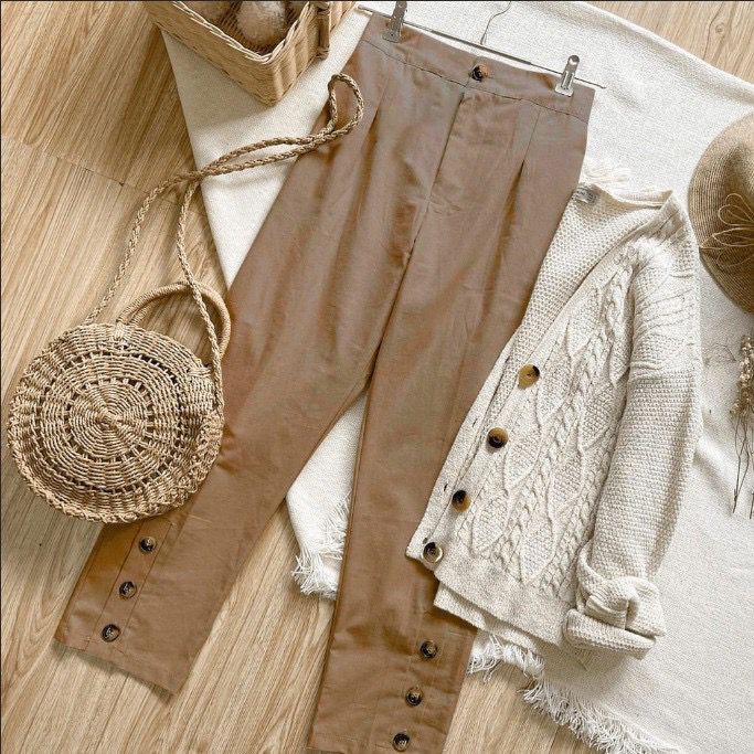 1KG MUAT 4PCS | BUTTON PANTS CELANA PANJANG LINEN RAMI KANCING OOTD SELEBGRAM KOREAN STYLE FASHION GROSIR WANITA TERBEST SELLER